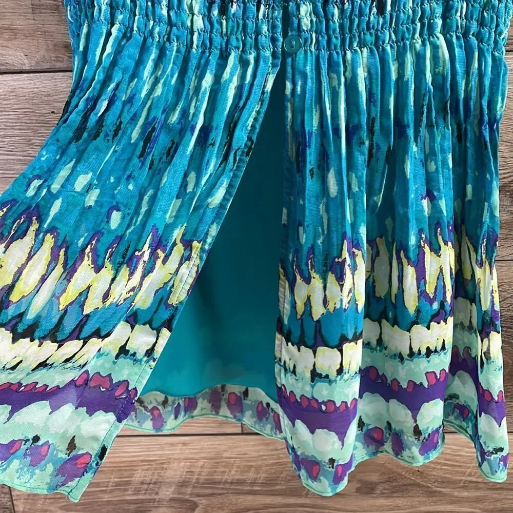 Nue Options Ladies Ruffled Crinkle Blouse with removeable Cami ,Size Large,Teals - Picture 5 of 7